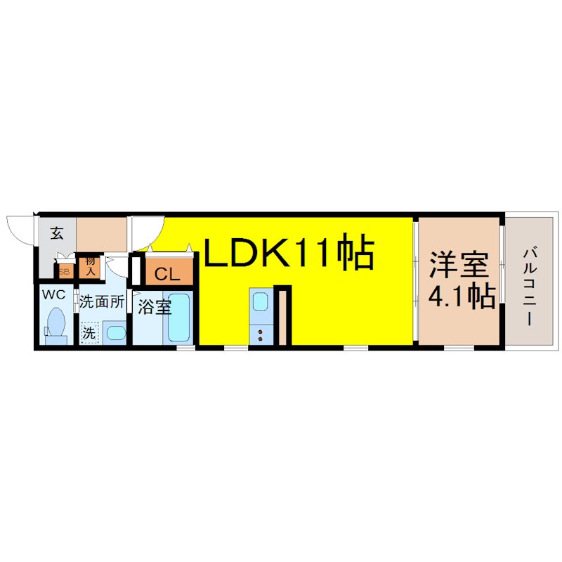 NAGOYA THE VILLA 間取図　ＬＤＫ11帖　洋室4.1帖　脱衣洗面所　バルコニー