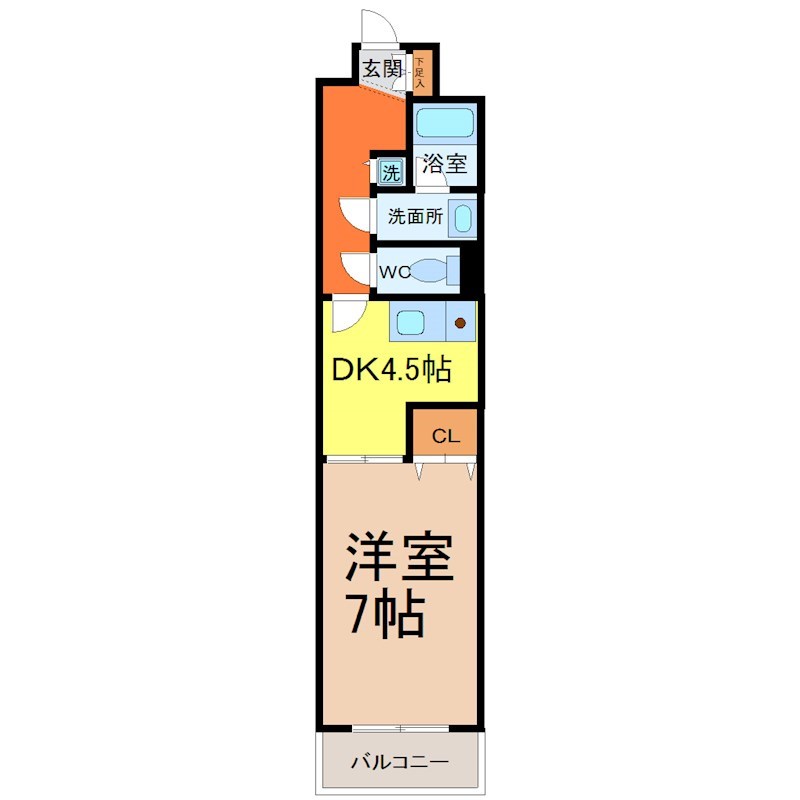 グランシャリオ名駅南 間取図　洋室7帖　脱衣洗面所　バルコニー