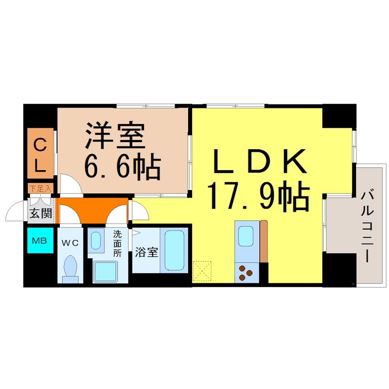 Ｇｒａｍｅｒｃｙ　Ｓｈｉｒａｋａｗａ　Ｋｏｅｎ 間取り　ＬＤＫ17.9帖　脱衣洗面所　バルコニー