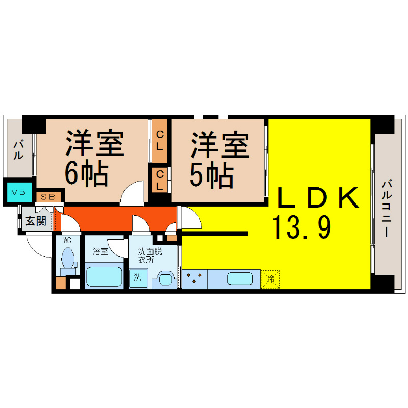 サン・レージュ 間取り　LDK13.9帖　洋室6帖　洋室5帖