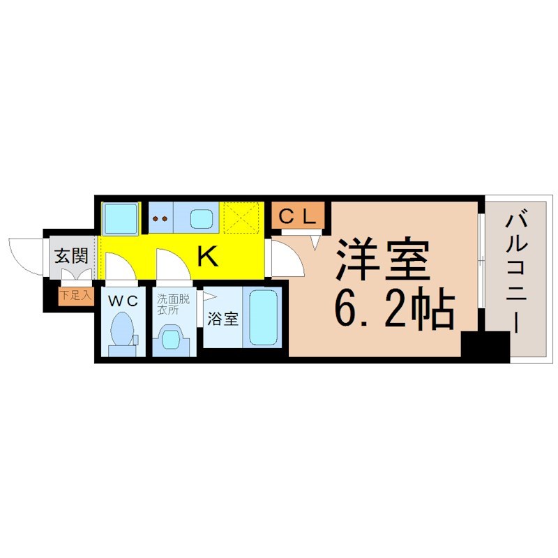 プレサンス新栄ユリシス 間取図　洋室6.2帖　脱衣洗面所　バルコニー