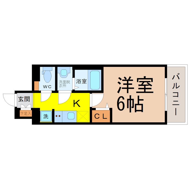 ディアレイシャス矢場町 間取り　洋室6帖　脱衣洗面所　バルコニー