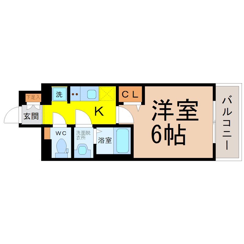 ディアレイシャス矢場町 間取り　洋室6帖　脱衣洗面所　バルコニー
