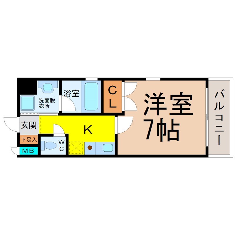 ヴィヴィアンパーク 間取図　洋室7帖　脱衣所　バルコニー