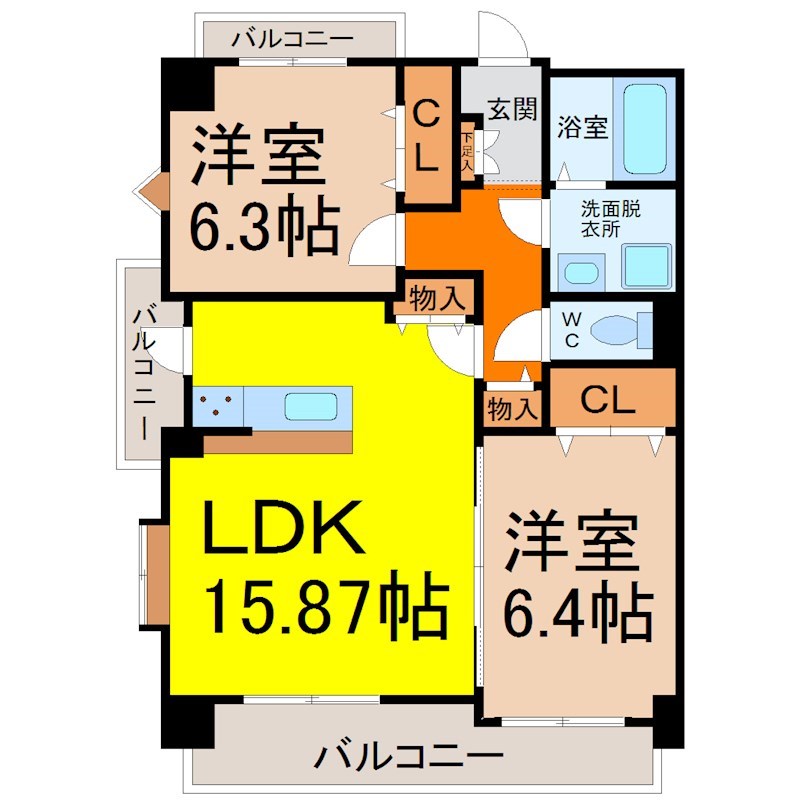 カーサ岩塚 外観　ＬＤＫ15.87帖　洋室6.4帖　洋室6.3帖