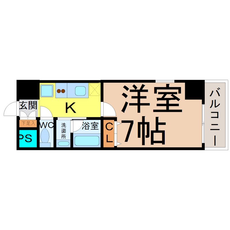 CITY SPIRE 名駅前 間取図　洋室7帖　脱衣洗面所　バルコニー