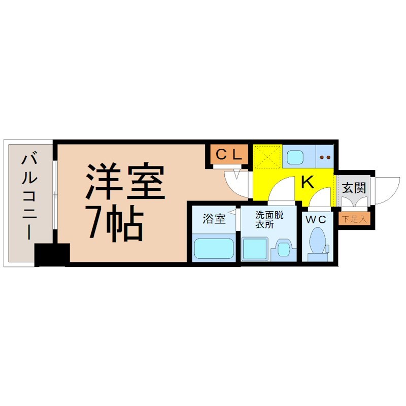 エステムコート名古屋サウスネクスト 間取図　洋室7帖　脱衣洗面所　バルコニー