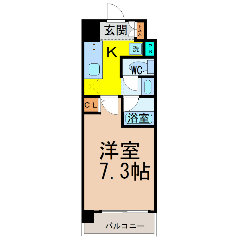 CITY SPIRE 名古屋本陣 間取り　洋室7.3帖　南面バルコニー