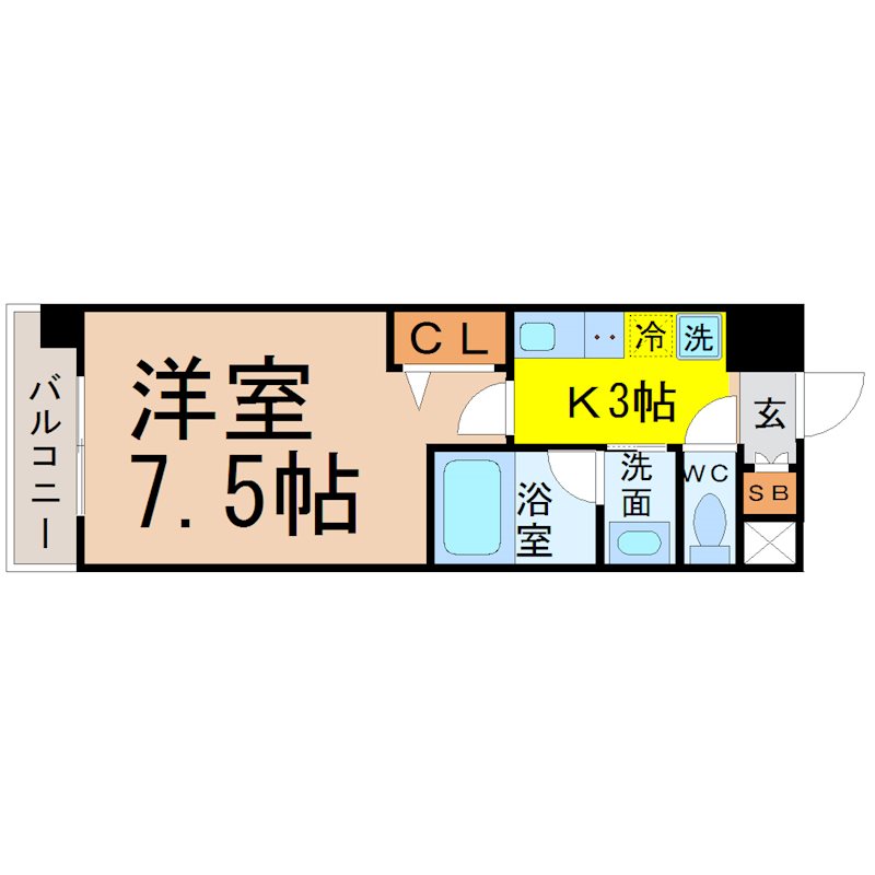 CITY SPIRE 名古屋本陣 間取り　洋室7.5帖　南面バルコニー