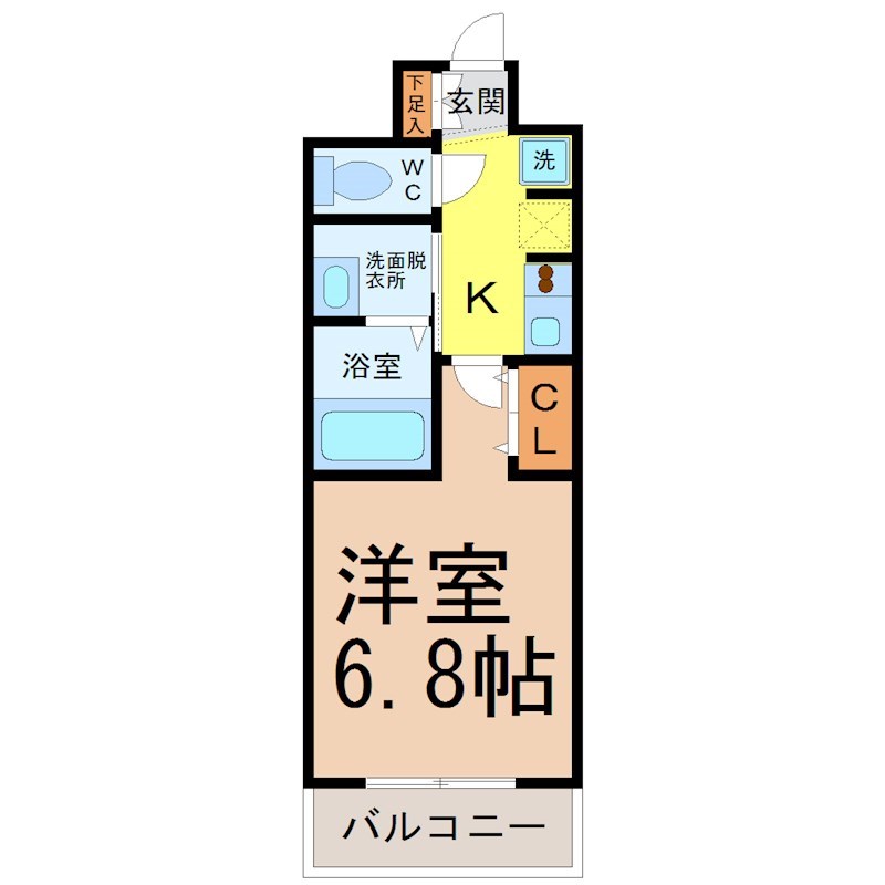 インプルーブ鶴舞 間取図　洋室6.8帖　脱衣洗面所　バルコニー