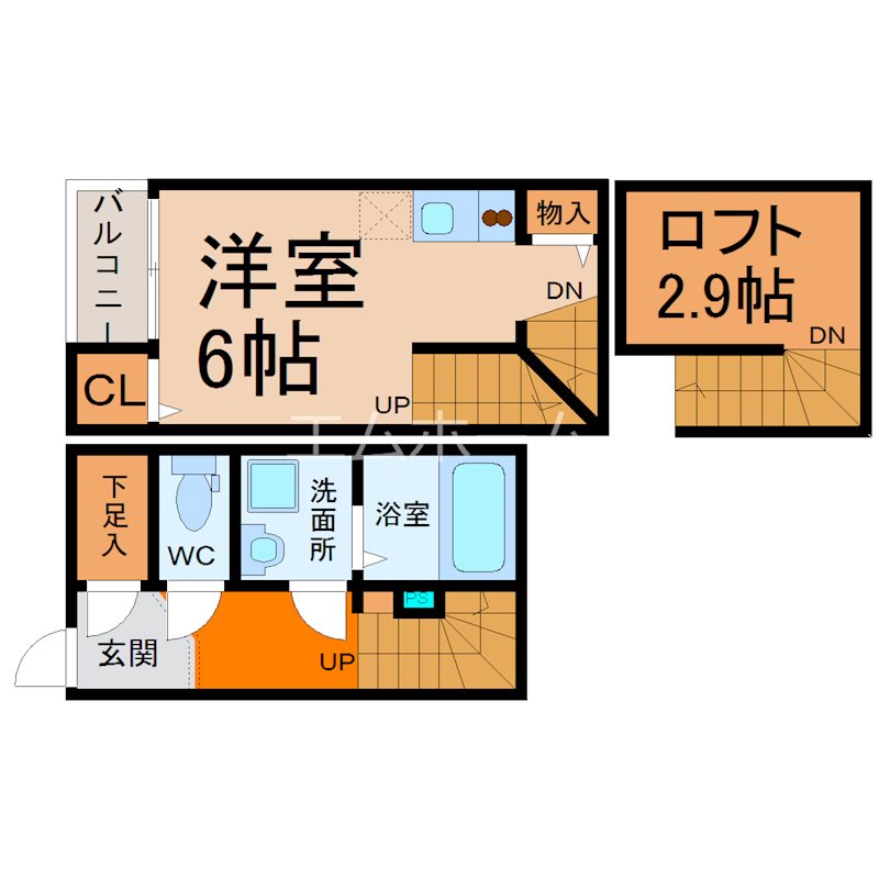 ルークス名古屋 間取図　洋室6帖　ロフト2.9帖