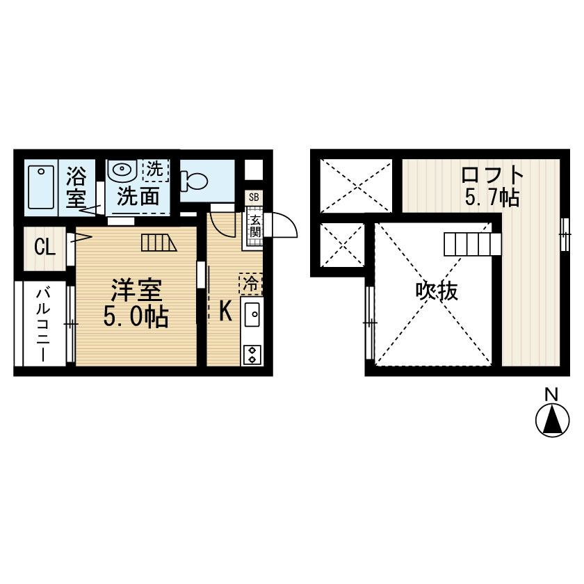 サザンコンフォート 間取図　洋室5帖　ロフト5.7帖