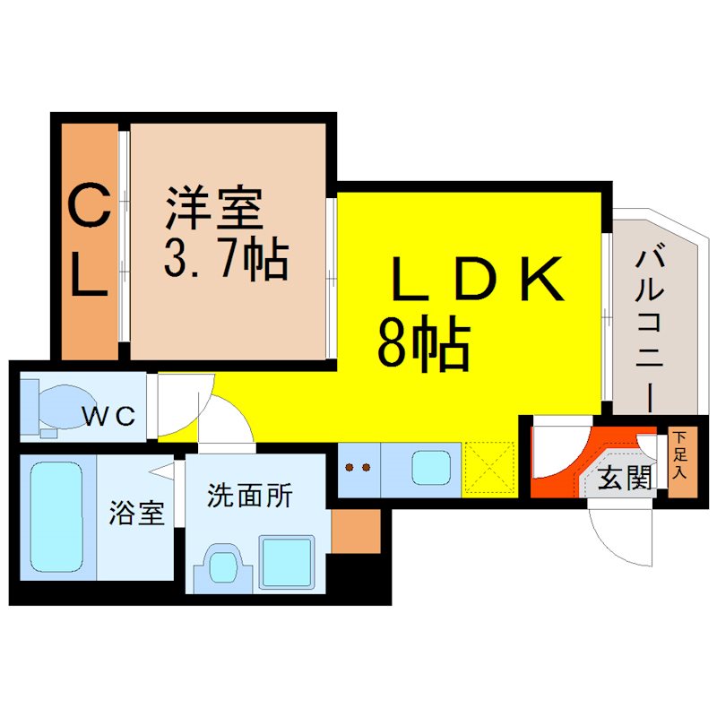 ハーモニーテラス河岸町 間取図　ＬＤＫ8帖　洋室3.7帖