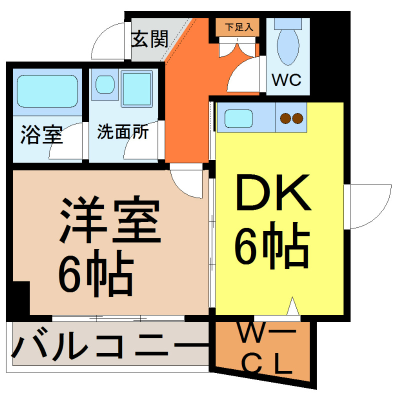 キャナルコート 間取図　洋室6帖　ＤＫ6帖　ウォークインクローゼット