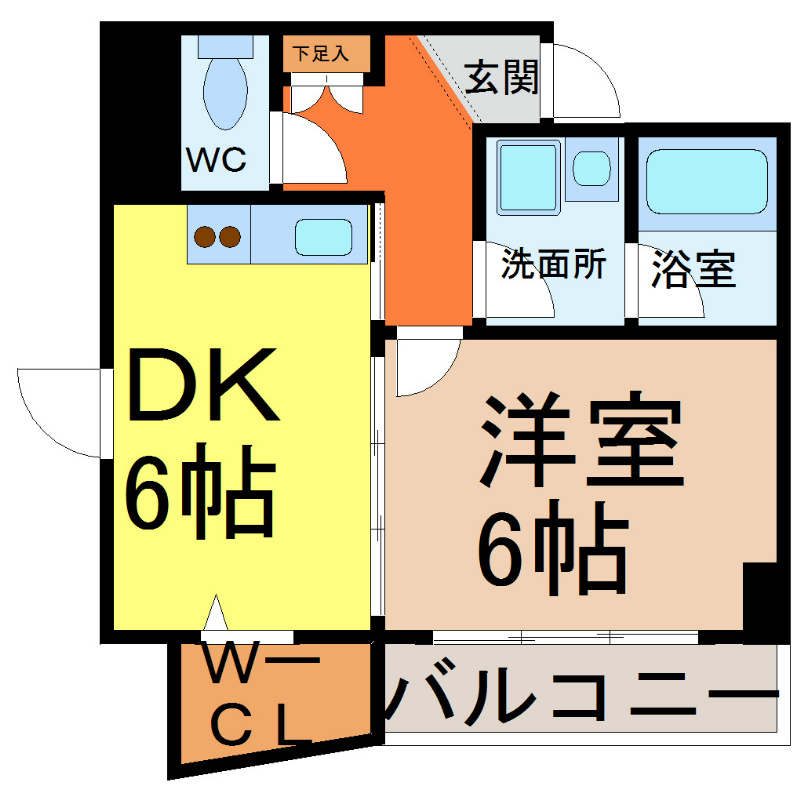 キャナルコート 間取図　洋室6帖　ＤＫ6帖　脱衣洗面所　バルコニー