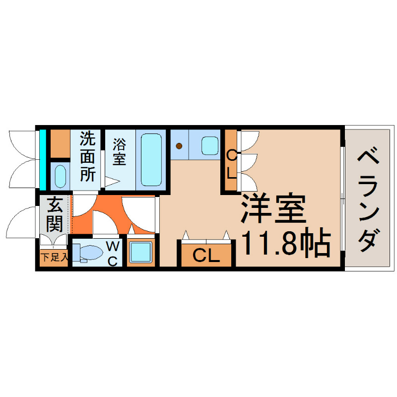 プレサンス錦エボリューション 間取図　洋室11.8帖　脱衣洗面所　バルコニー