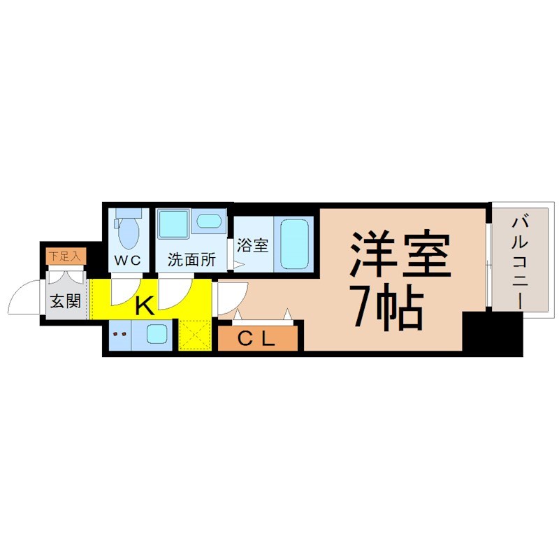 Ｓ－ＲＥＳＩＤＥＮＣＥ金山三丁目 間取図　洋室7帖　脱衣洗面所　バルコニー