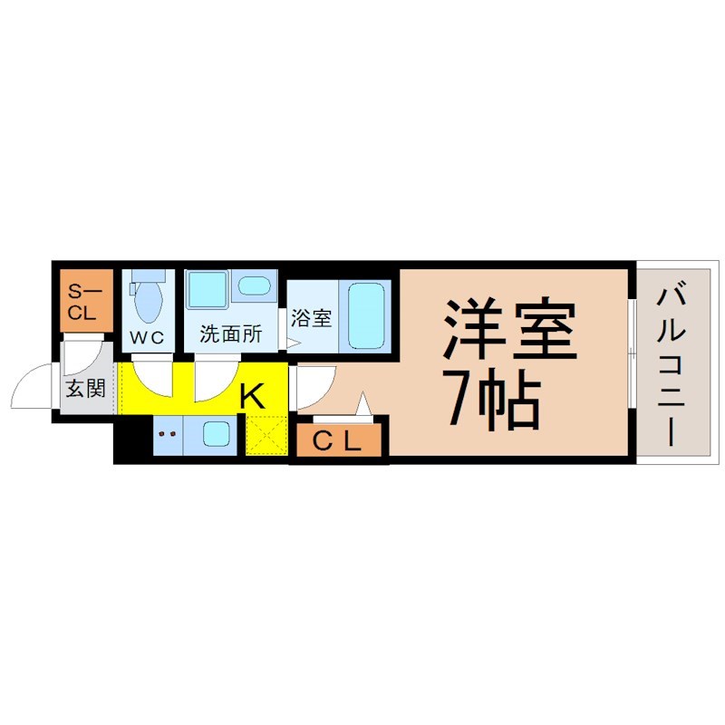 Ｓ－ＲＥＳＩＤＥＮＣＥ金山三丁目 間取図　洋室7帖　脱衣洗面所　バルコニー