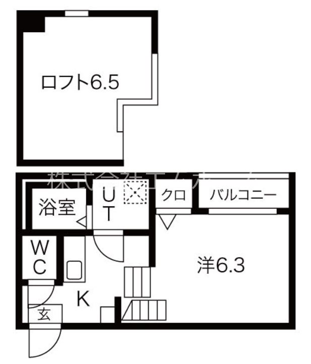 ハーモニーテラスAQULS 間取図　洋室6.3帖　ロフト6.5帖　脱衣洗面所　バルコニー