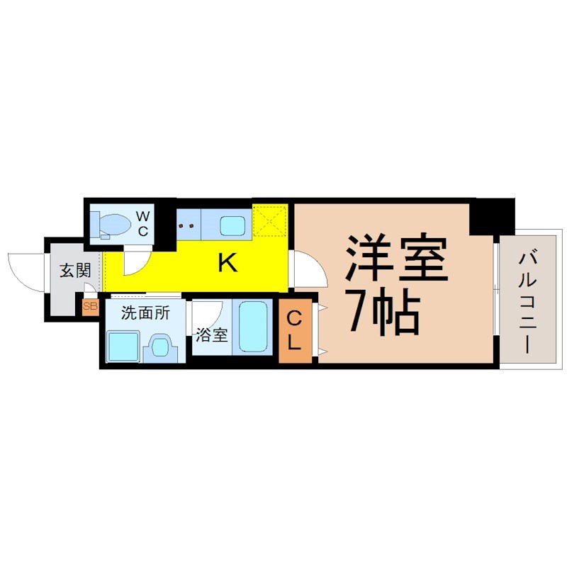 ＬＵＡＮＡ神宮（ルアナ神宮） 間取図　洋室7帖　脱衣洗面所　バルコニー