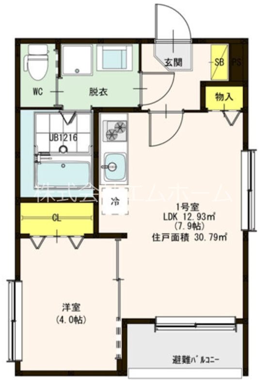 サニーグランド岩塚 間取図　ＬＤＫ7.9帖　洋室4帖　脱衣洗面所