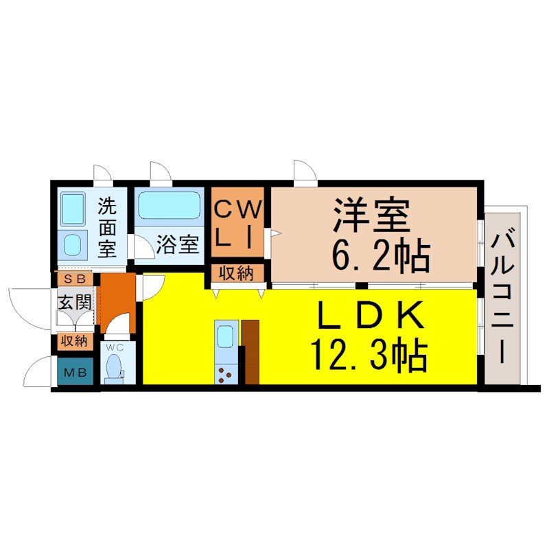 キューブ黄金 間取り　LDK12.3帖　洋室6.2帖