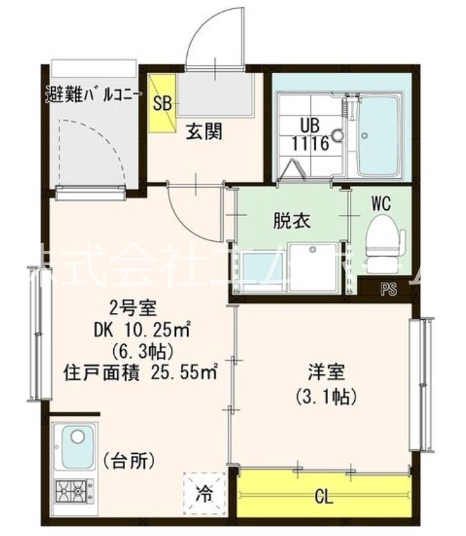 ＮｉｔｖａＨｅｉｇｈｔｓ（ニトヴァハイツ） 間取図　ＤＫ6.3帖　洋室3.1帖　脱衣洗面所