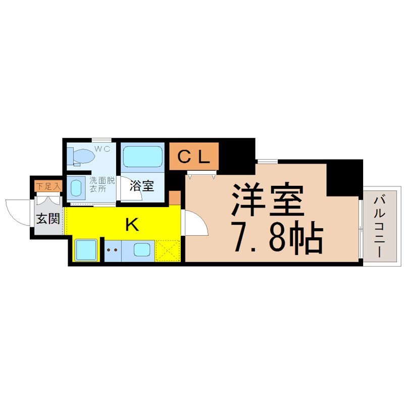 ＡＬＴＯＲＯＳＥ名古屋 間取図　洋室7.8帖　脱衣洗面所　クローゼット付　バルコニー