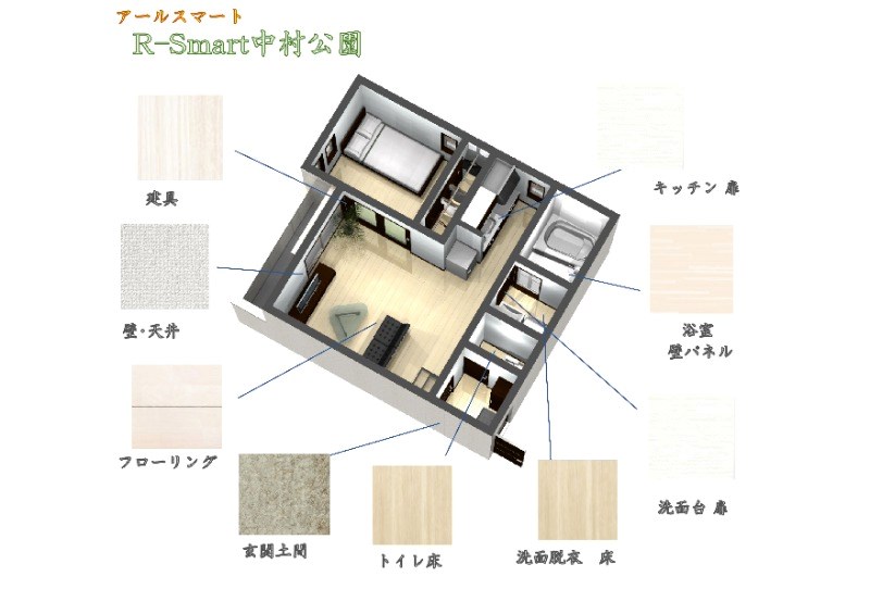 Ｒ－Ｓｍａｒｔ中村公園 床色・建具等のイメージパース