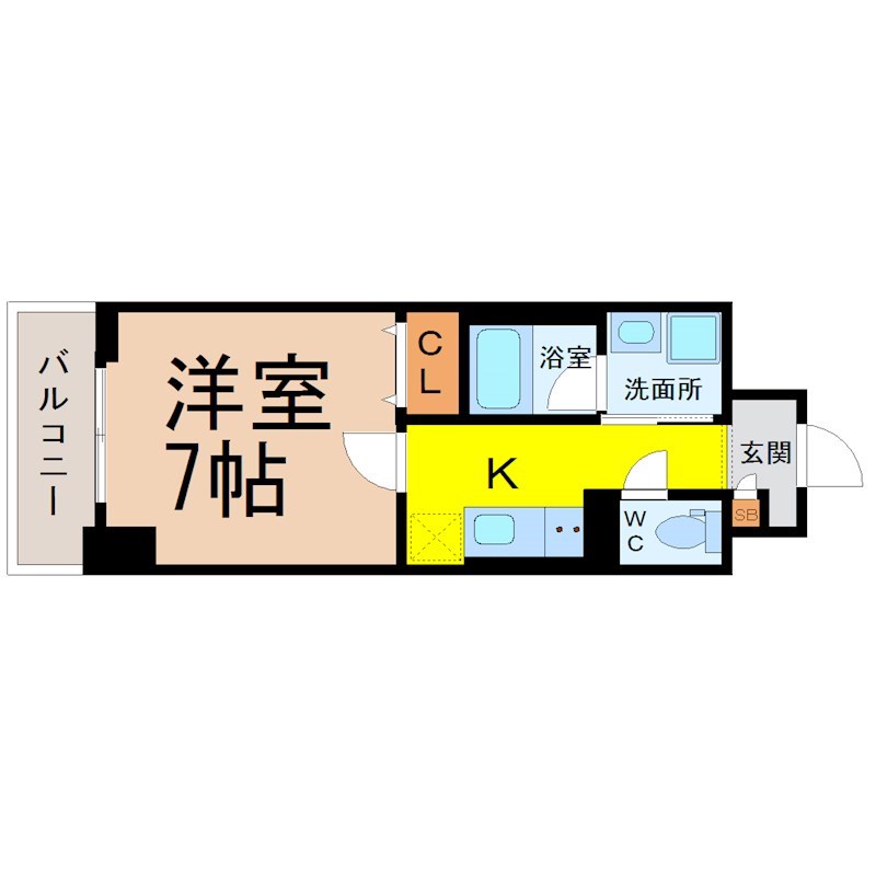 ブリリアコート金山 間取図　洋室7帖　脱衣洗面所　バルコニー