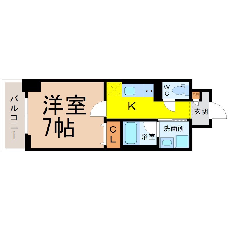 ブリリアコート金山 間取図　洋室7帖　脱衣洗面所　バルコニー