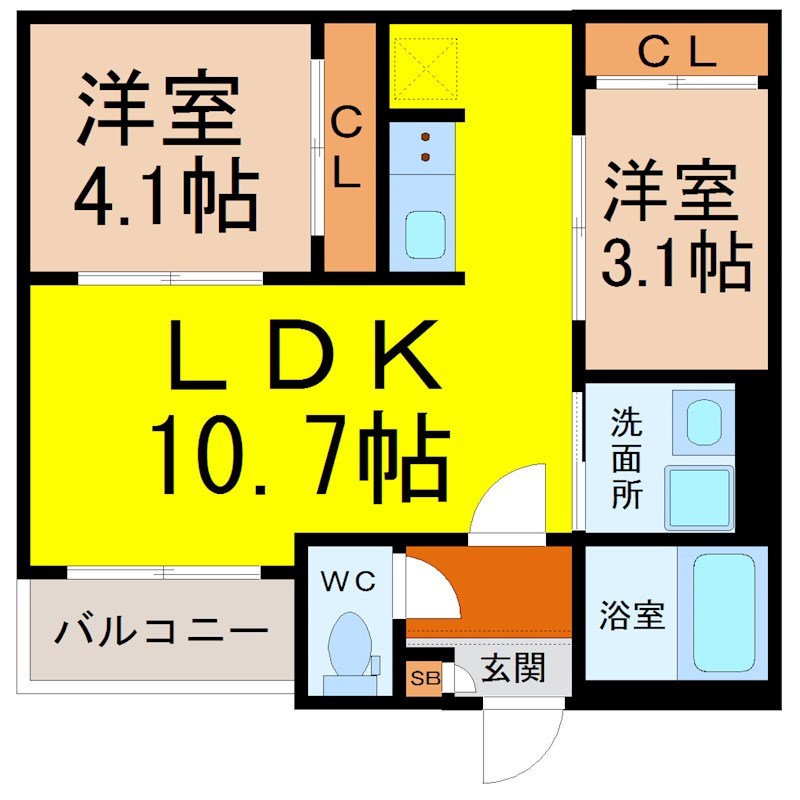 ＲＥＧＡＬＥＳＴ伝馬町 間取図　ＬＤＫ10.7帖　脱衣洗面所　バルコニー