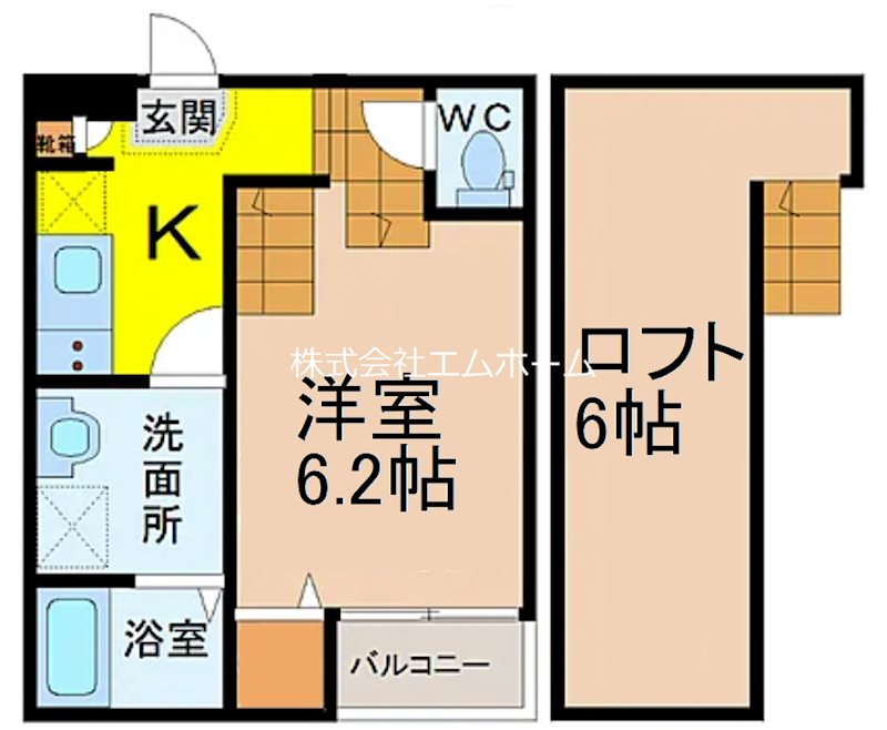 ＢｅｌｌＢｏｘ 間取図　洋室6.2帖　ロフト6帖　脱衣洗面所