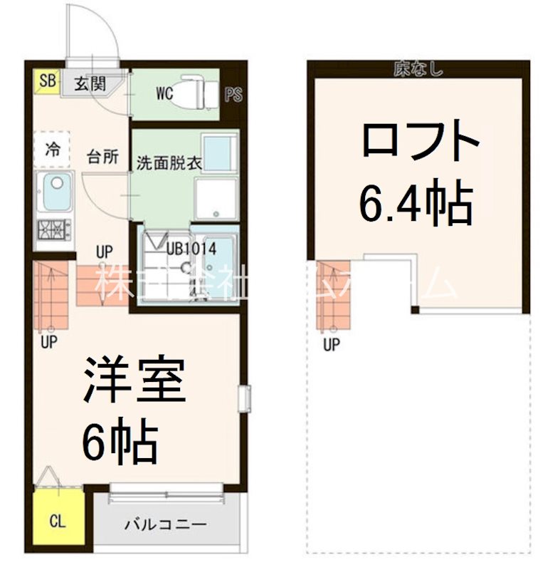 （仮称）ハーモニーテラス上名古屋二丁目 間取図　洋室6帖　ロフト6.4帖　脱衣洗面所　バルコニー