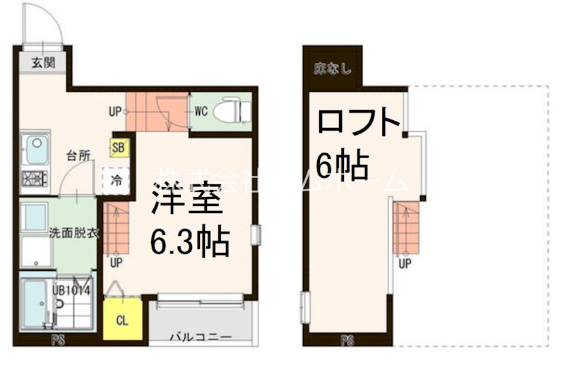 （仮称）ハーモニーテラス上名古屋二丁目 間取図　洋室6.3帖　ロフト6帖　脱衣洗面所　バルコニー