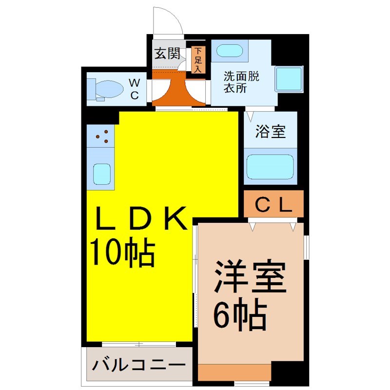 リュミアン堀田テラス 間取図　ＬＤＫ10帖　洋室6帖　脱衣洗面所　バルコニー