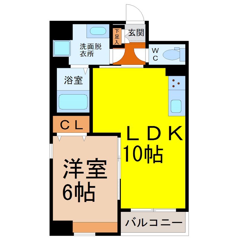 リュミアン堀田テラス 間取図　ＬＤＫ10帖　洋室6帖　脱衣洗面所　バルコニー