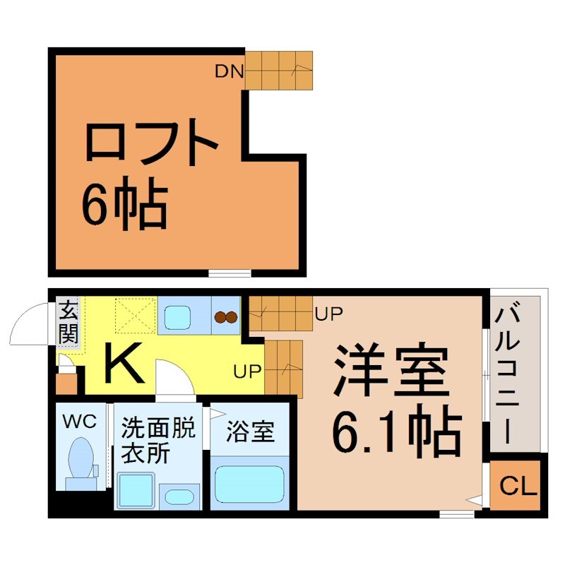 ＨＡＬ ＦＬＡＴＳ（ハルフラッツ） 間取図　洋室6.1帖　ロフト6帖