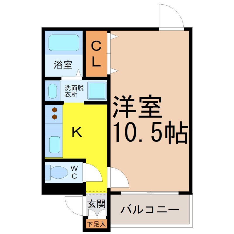 アーバンストリーム（金山） 間取図　洋室10.5帖　脱衣洗面所　バルコニー