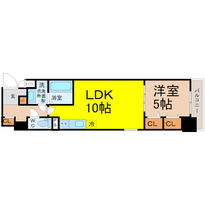 エスポワール黄金 間取図　ＬＤＫ10帖　洋室5.0帖