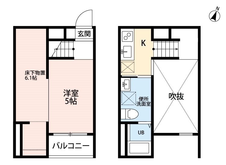 Ｃｉｅｌ Ｂｌｅｕ九重（シエルブルー九重） 間取図　洋室5帖　アンダーロフト6.1帖