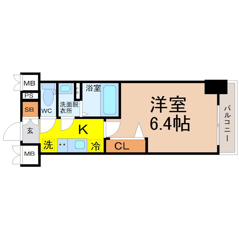 ディアレイシャス名古屋太閤通 間取図　洋室6.4帖