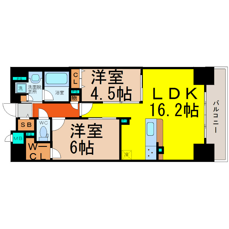 プレサンスロジェ葵 間取り　2LDK　ウォークインクローゼット付