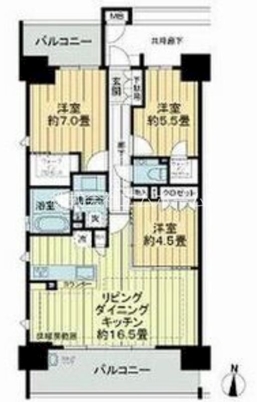 パークナード名古屋駅 間取図  南面バルコニー