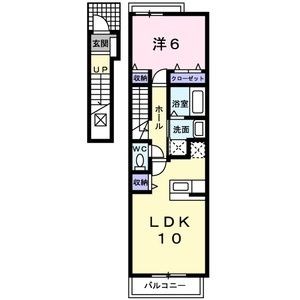 セドナ 間取図　ＬＤＫ10帖　洋室6帖　脱衣洗面所　南面バルコニー