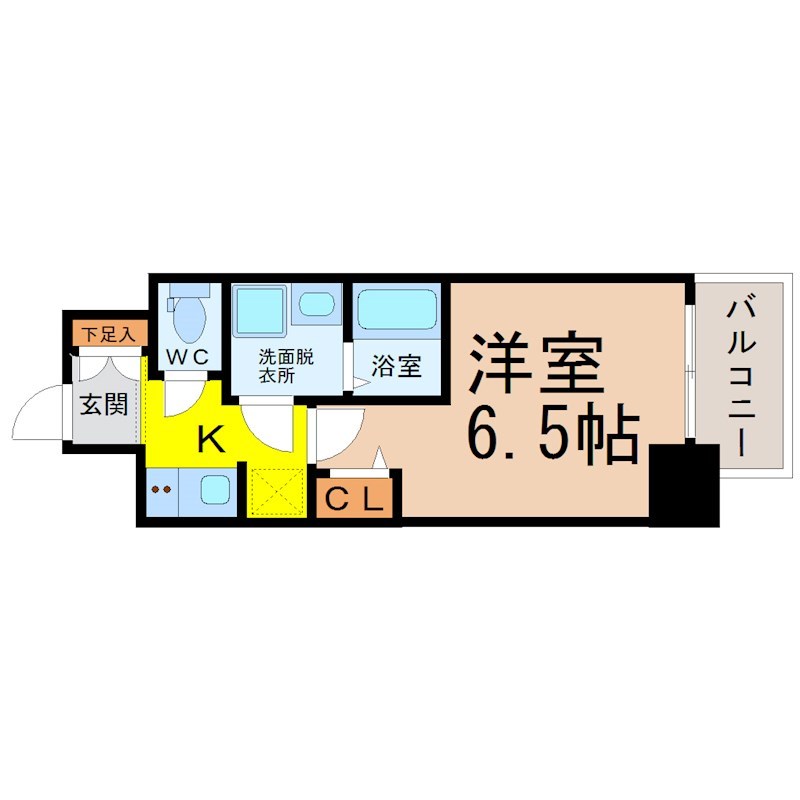 Ｓ－ＲＥＳＩＤＥＮＣＥ上前津Ｓｏｕｔｈ 間取図　洋室6.5帖　脱衣洗面所　バルコニー
