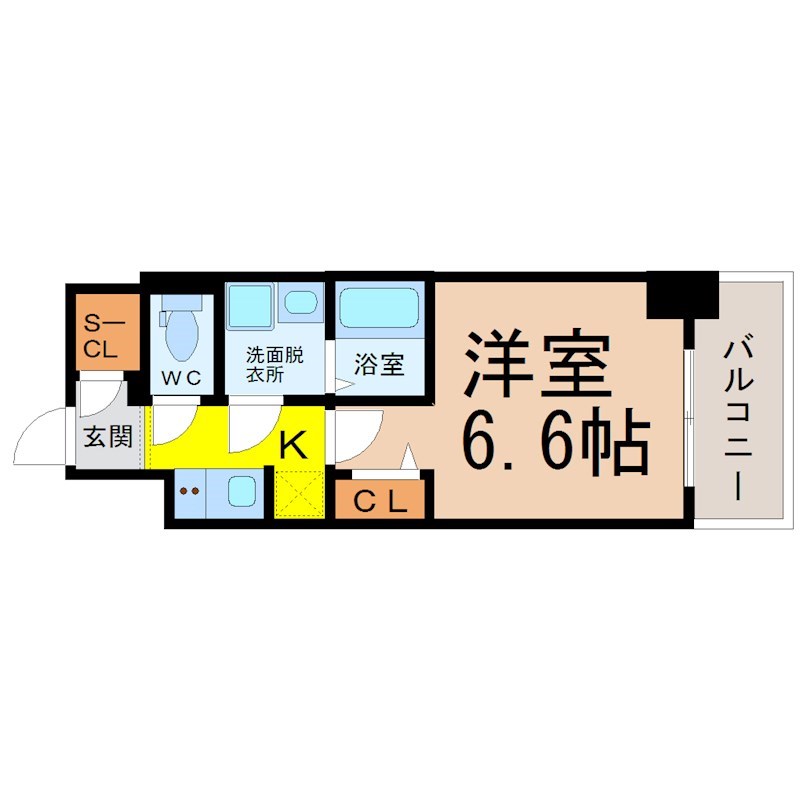 Ｓ－ＲＥＳＩＤＥＮＣＥ上前津Ｓｏｕｔｈ 間取図　洋室6.6帖　脱衣洗面所　バルコニー