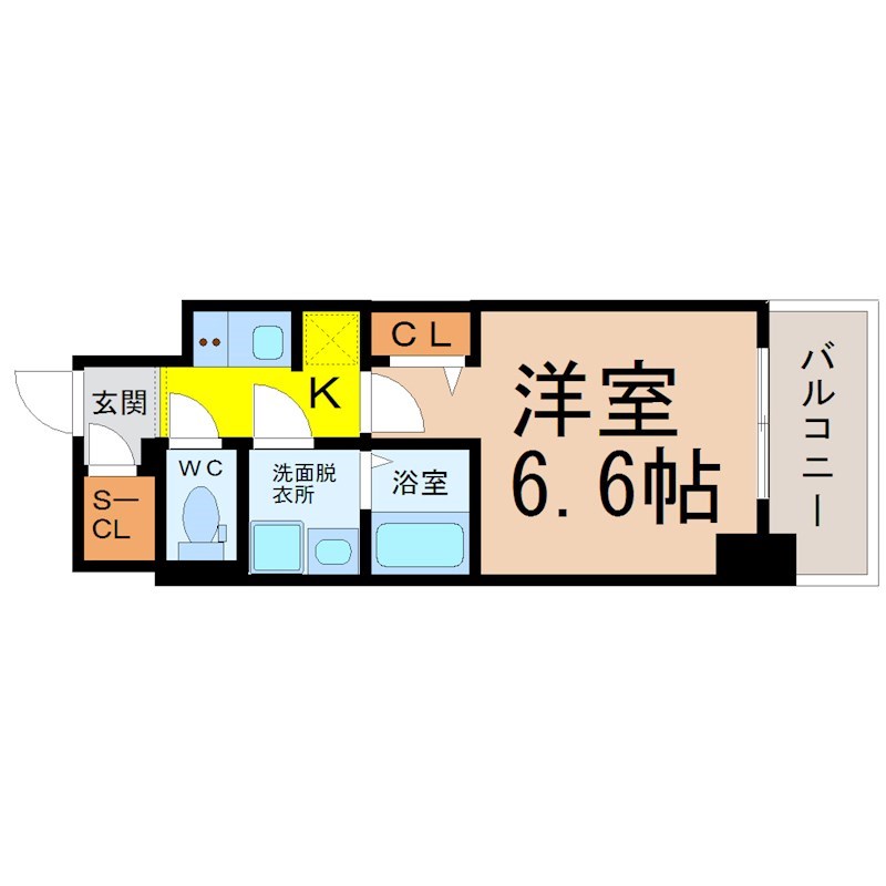 Ｓ－ＲＥＳＩＤＥＮＣＥ上前津Ｓｏｕｔｈ 間取図　洋室6.6帖　脱衣洗面所　バルコニー