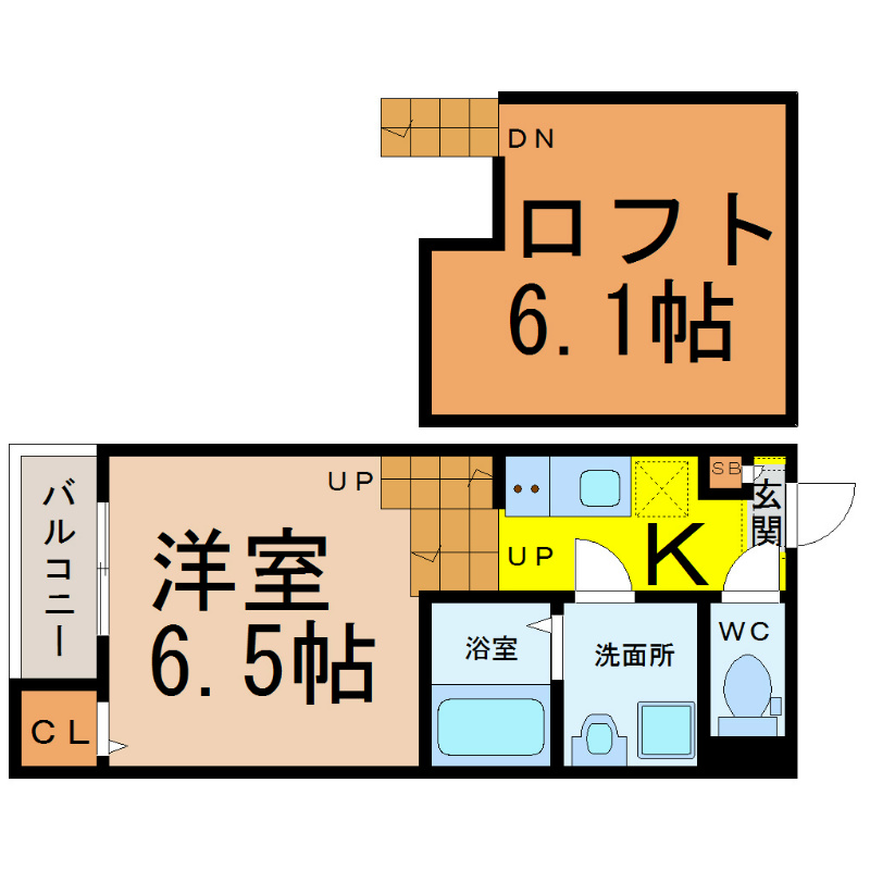 Ｖｉｌｌａ Ｓｔｏｒｉａ 間取り　洋室6.5帖　ロフト6.1帖