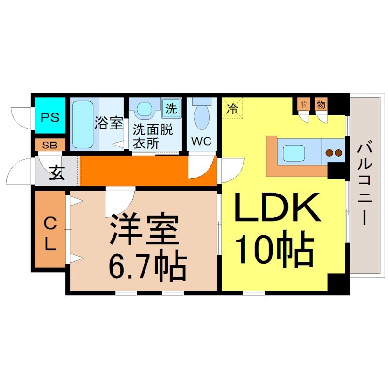 ウエストプレイスＴＯＫＵＹＡＭＡ（ウエストプレイストクヤマ） 間取図　ＬＤＫ10帖　洋室6.7帖